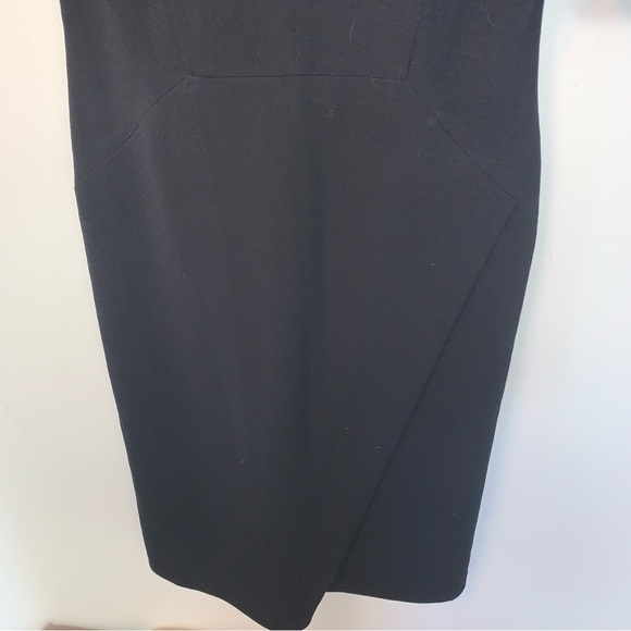 Saks Fifth Avenue Black Asymmetrical Faux Wrap Midi Dress 4 - Picture 5 of 7